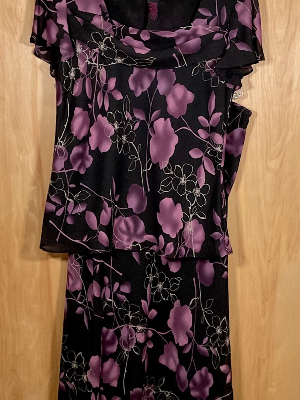 Hayley Matthew Floral Black and Purple Top & Skirt Set - EUC